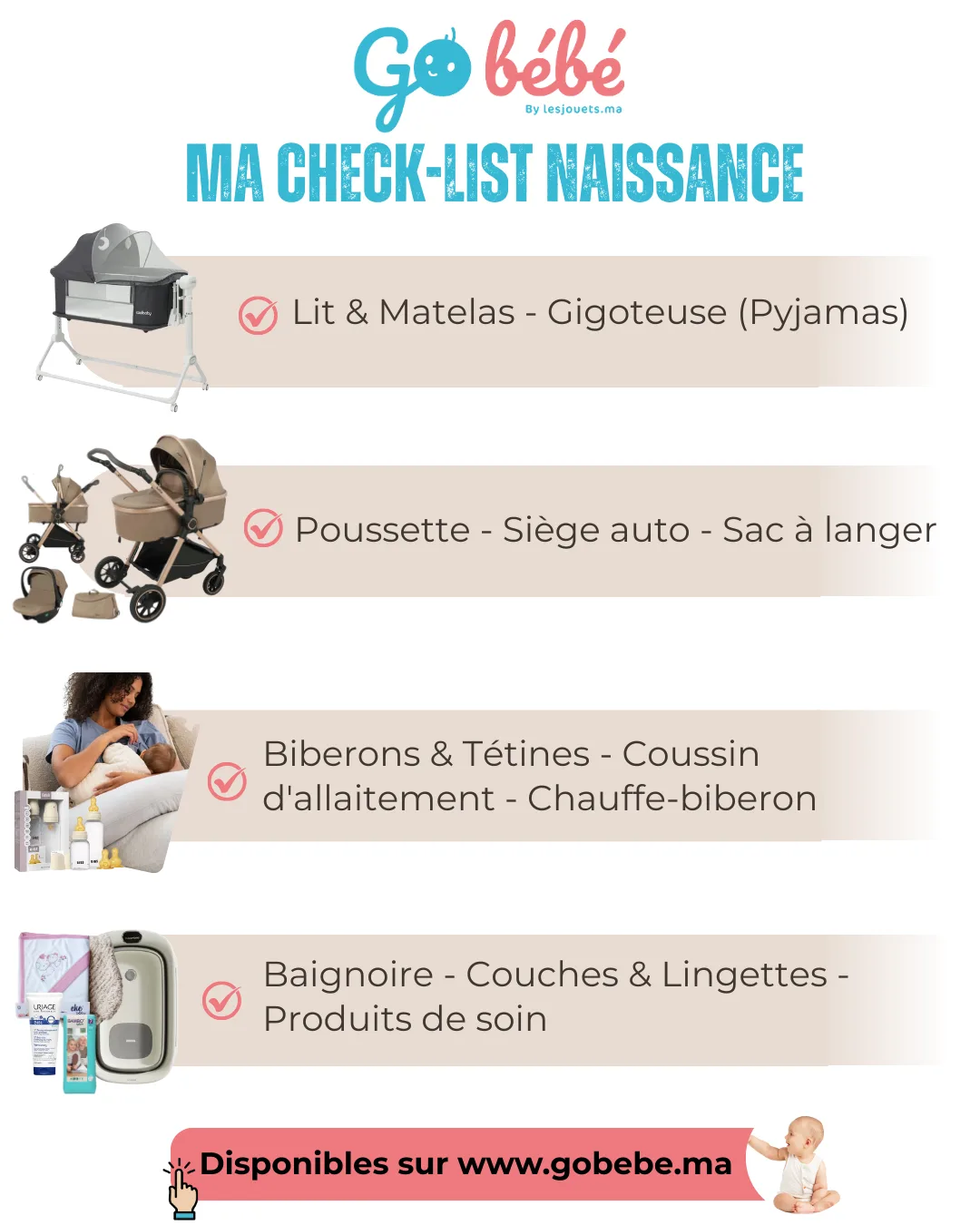 Check-list indispensables naissance bébé Maroc GoBebe.ma