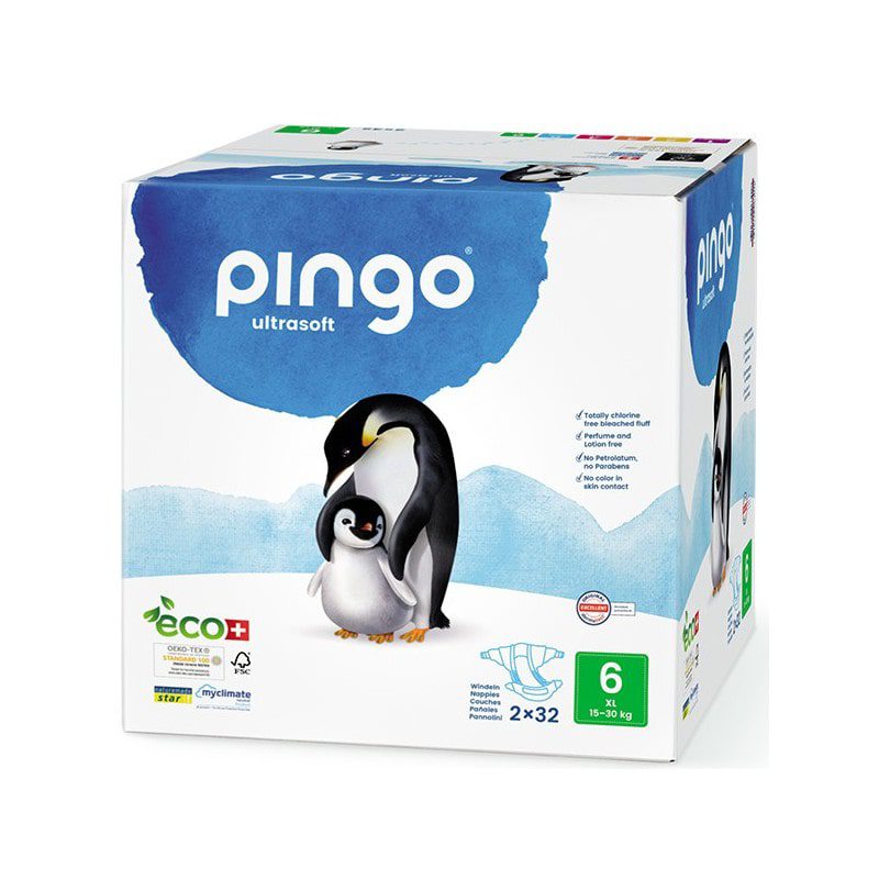 Couches écologiques réspirantes Pingo 2 paquets taille 6 XL (15-30kg) Ultrasoft 32 Couches*2