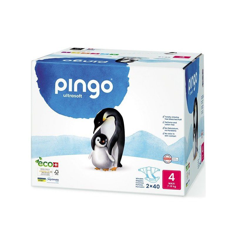 Couches écologiques respirantes Pingo 2 paquets taille 4 – 7 à 18 kg – 40 couches*2