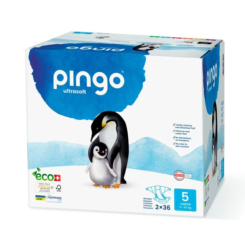 Couches écologiques respirantes Pingo 2 paquets taille 5 (11-25KG) 36 Couches * 2