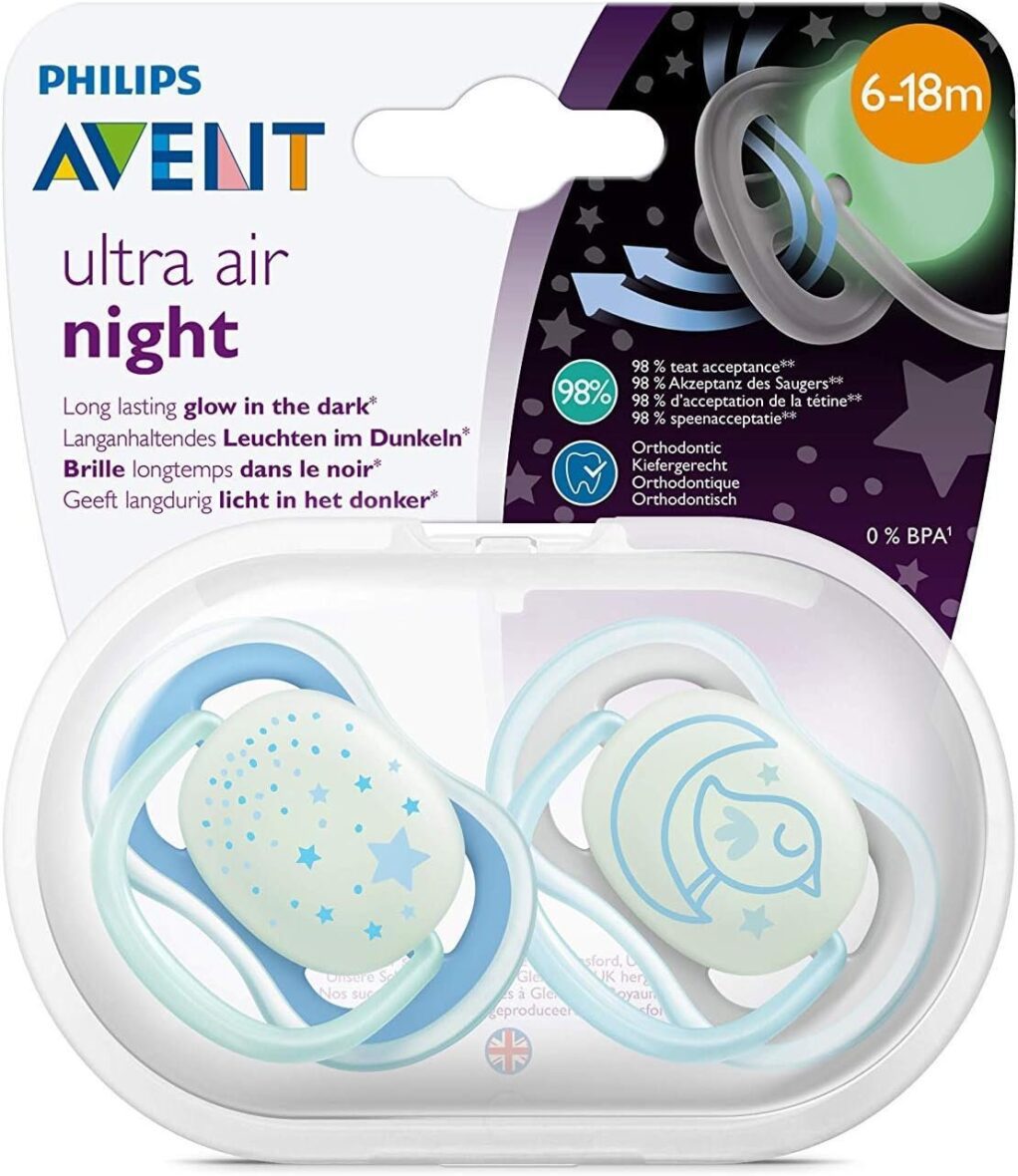 Lot de 2 sucettes ultra air nuit 6-18mois – Avent