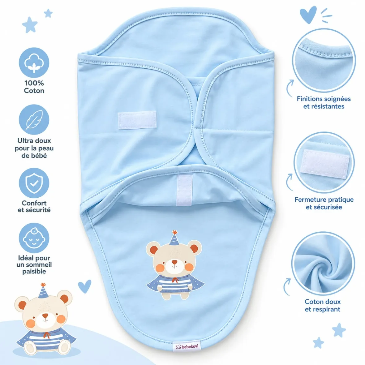 couverture d’emmaillotage bleu – bebekevi gobebe