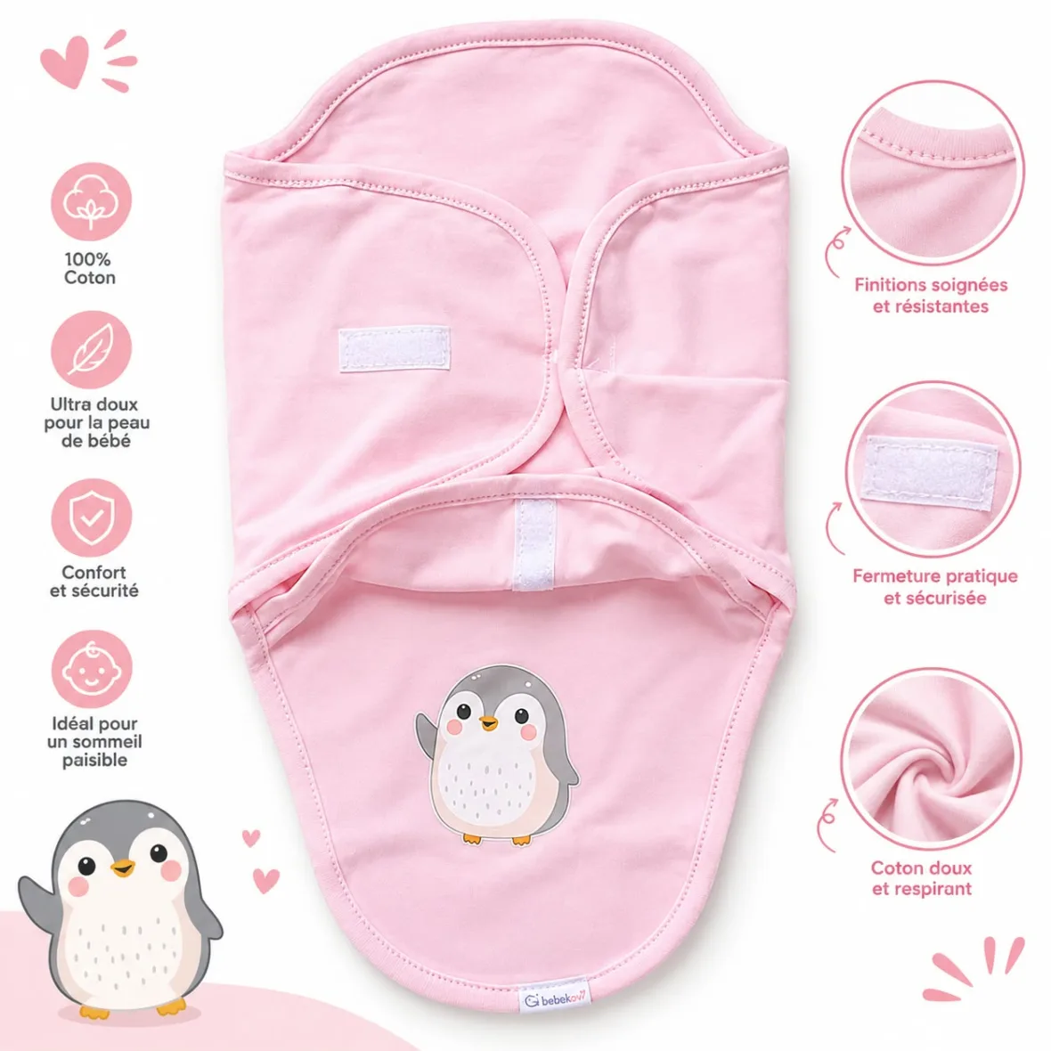 couverture d’emmaillotage rose – bebekevi