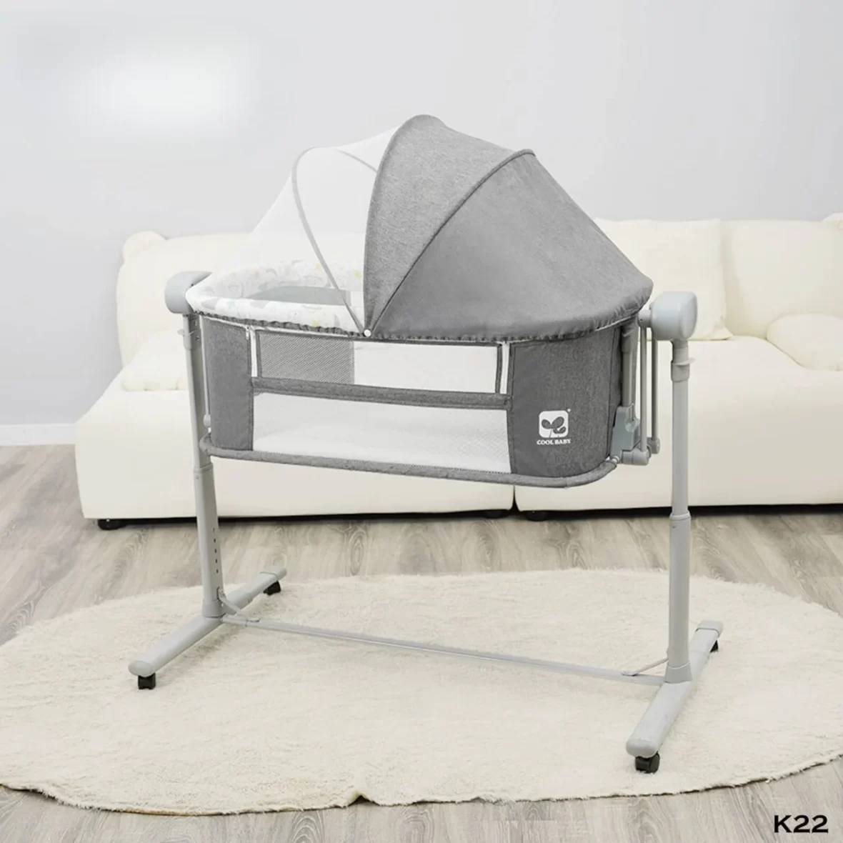 Berceau-cododo-avec-balancelle-electrique-4en1-Cool-Baby-gris-clair