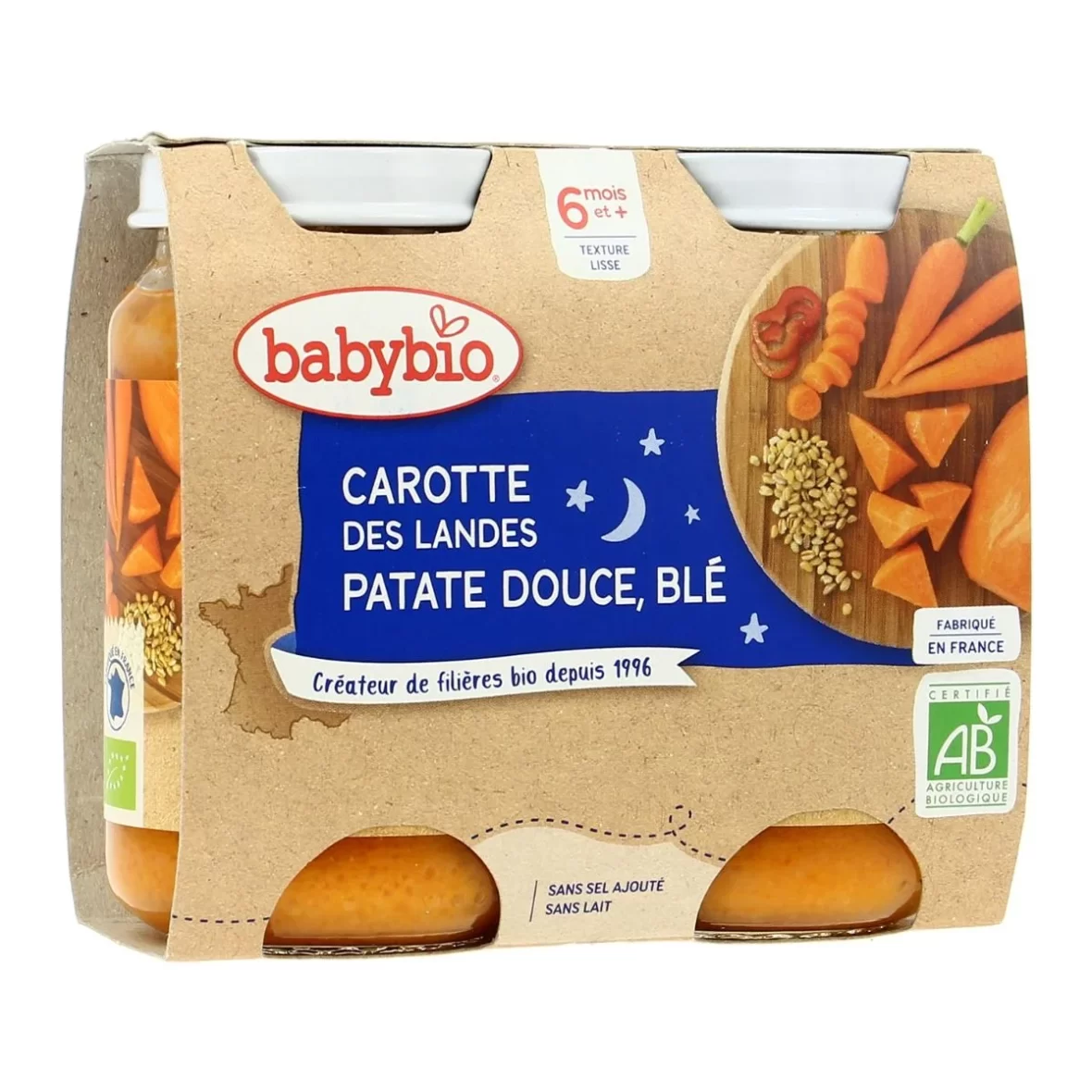 Pot bonne nuit carotte patate douce & blé 2 x 200G – Babybio