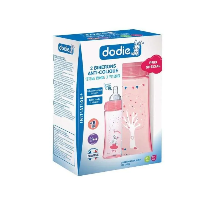 Lot de 2 Biberons anti-colique 330ml +6m – Dodie