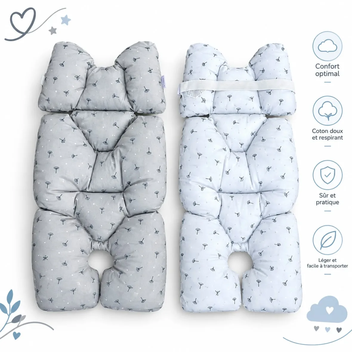 coussin de confort universel poussette ou siège auto gris – bebekevi maroc