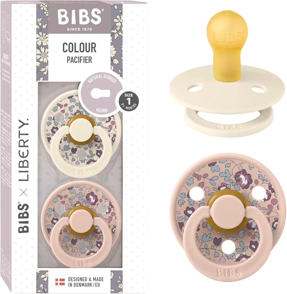 Lot De 2 Sucettes Pour Bébé En Caoutchouc Naturel – Bibs x Liberty 0-6 mois