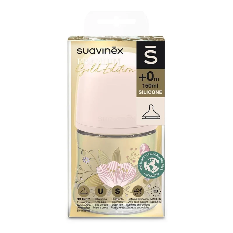 Biberon premium Tétine sx pro débit lent 150ml rose – Suavinex