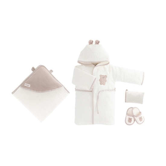 coffret de bain en mousseline 4 pièces – bebekevi marron gobebe.ma