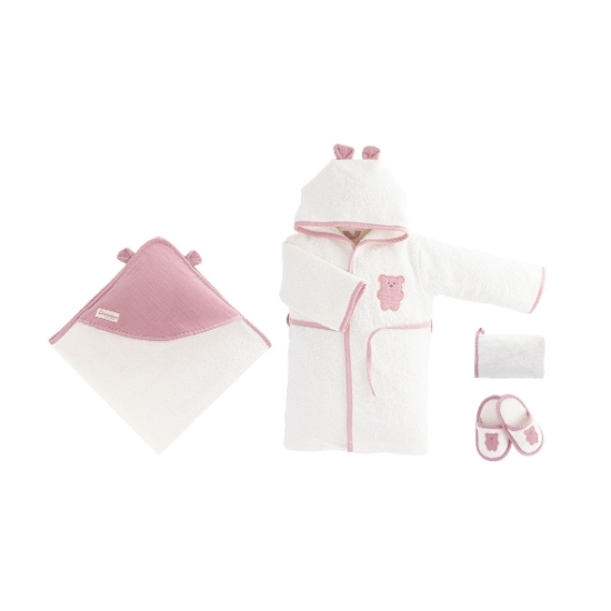 sortie de bain bébé en mousseline 4 pièces – rose bebekevi maroc