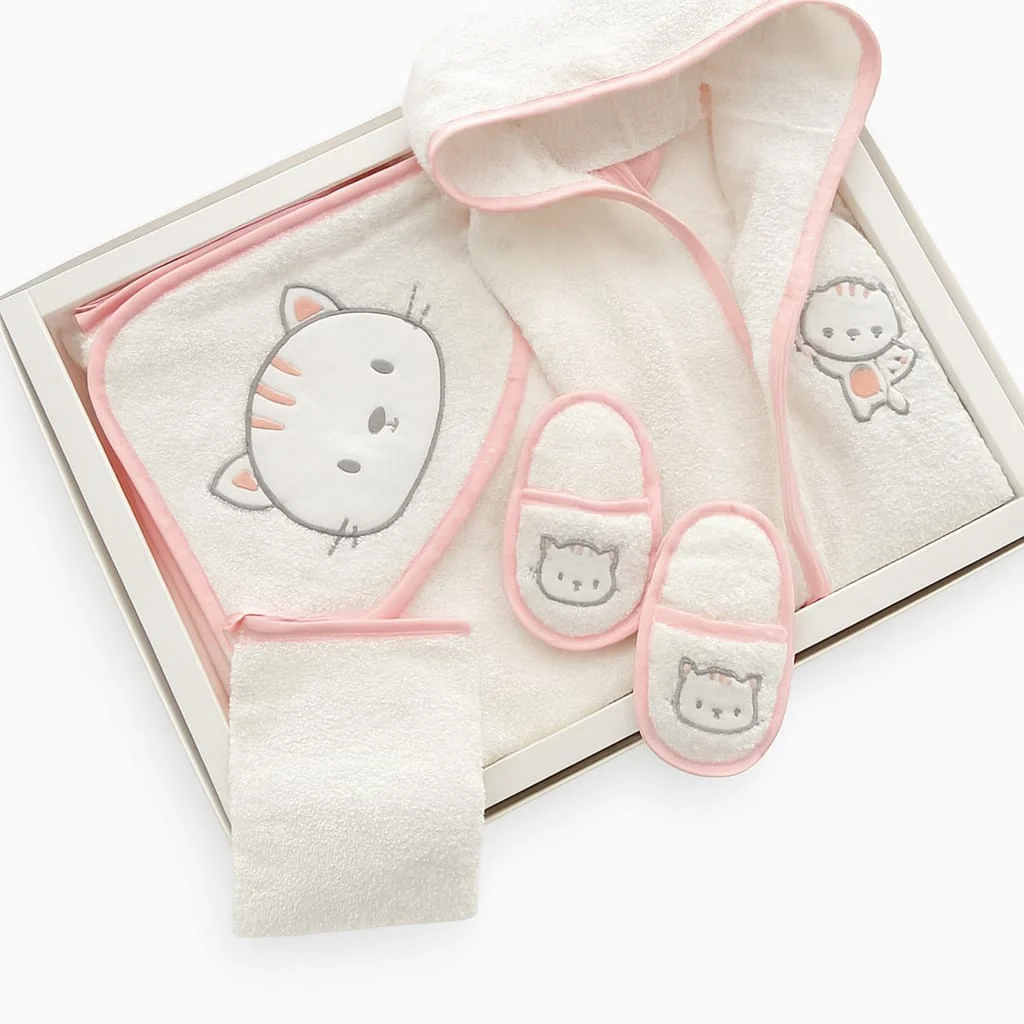 Coffret de bain fille 4 pièces motif chaton – Bebekevi