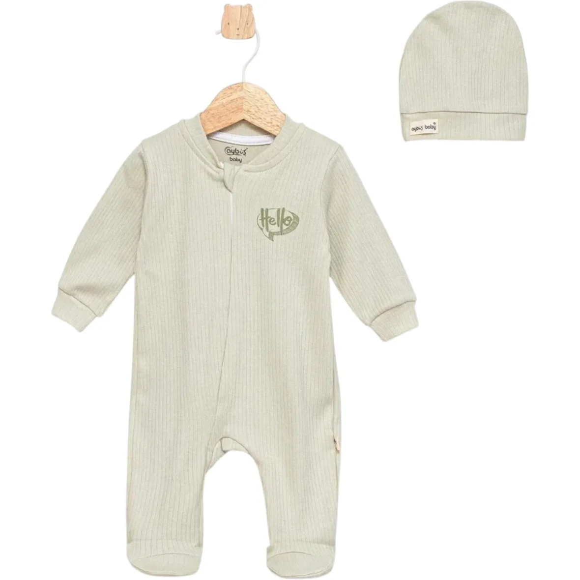 ensemble grenouillère + bonnet bébé 0 à 9 mois mint – aybus baby maroc