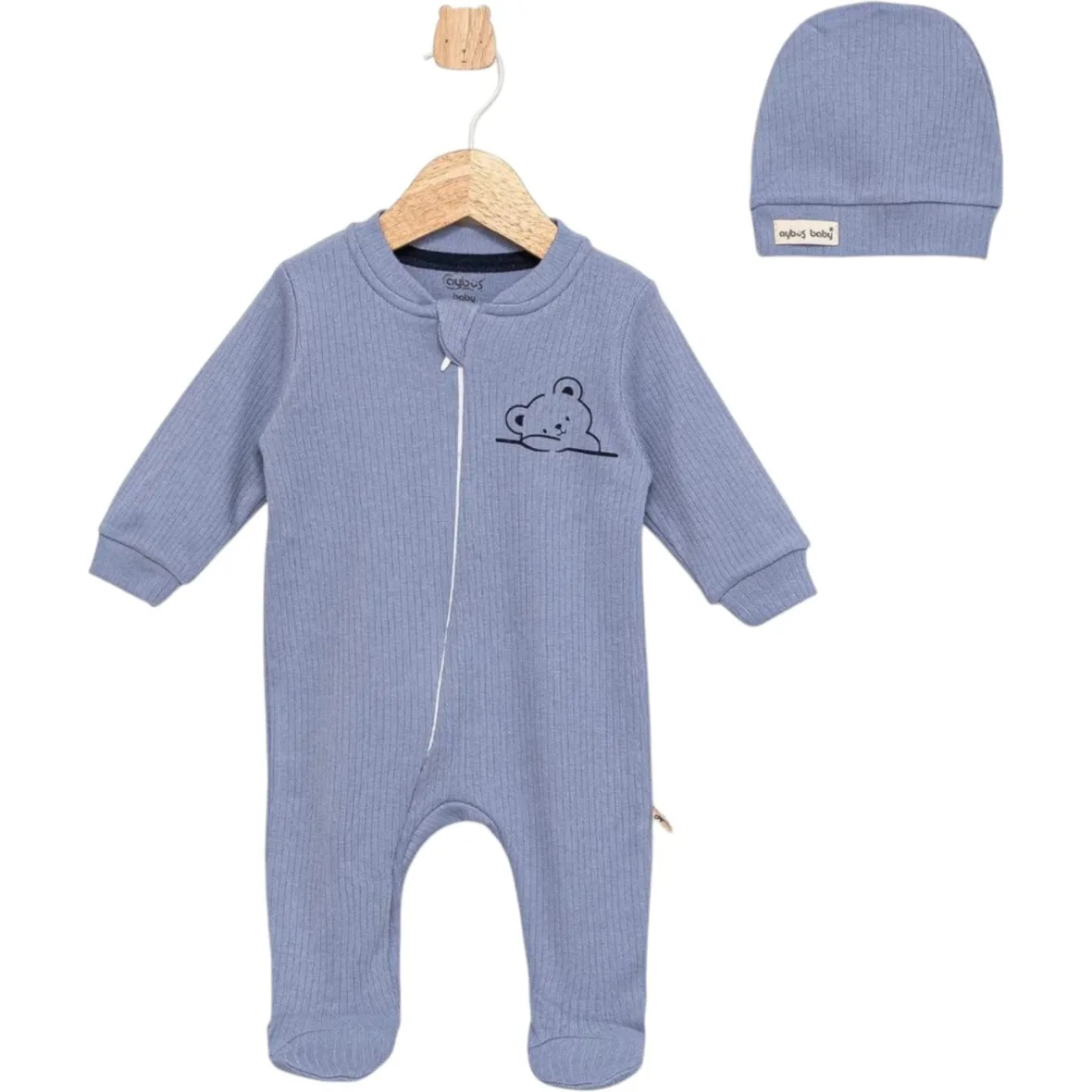 ensemble grenouillère et bonnet bébé motif ours – aybus baby gobébé.ma