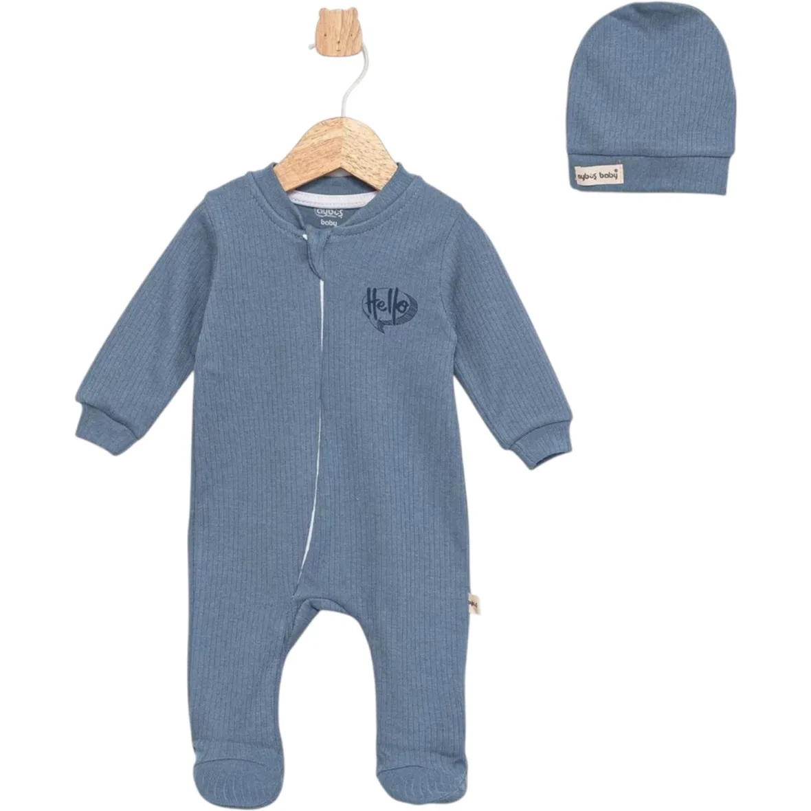 grenouillère + bonnet en coton pour bébé 0 à 9 mois bleu gobébé.ma