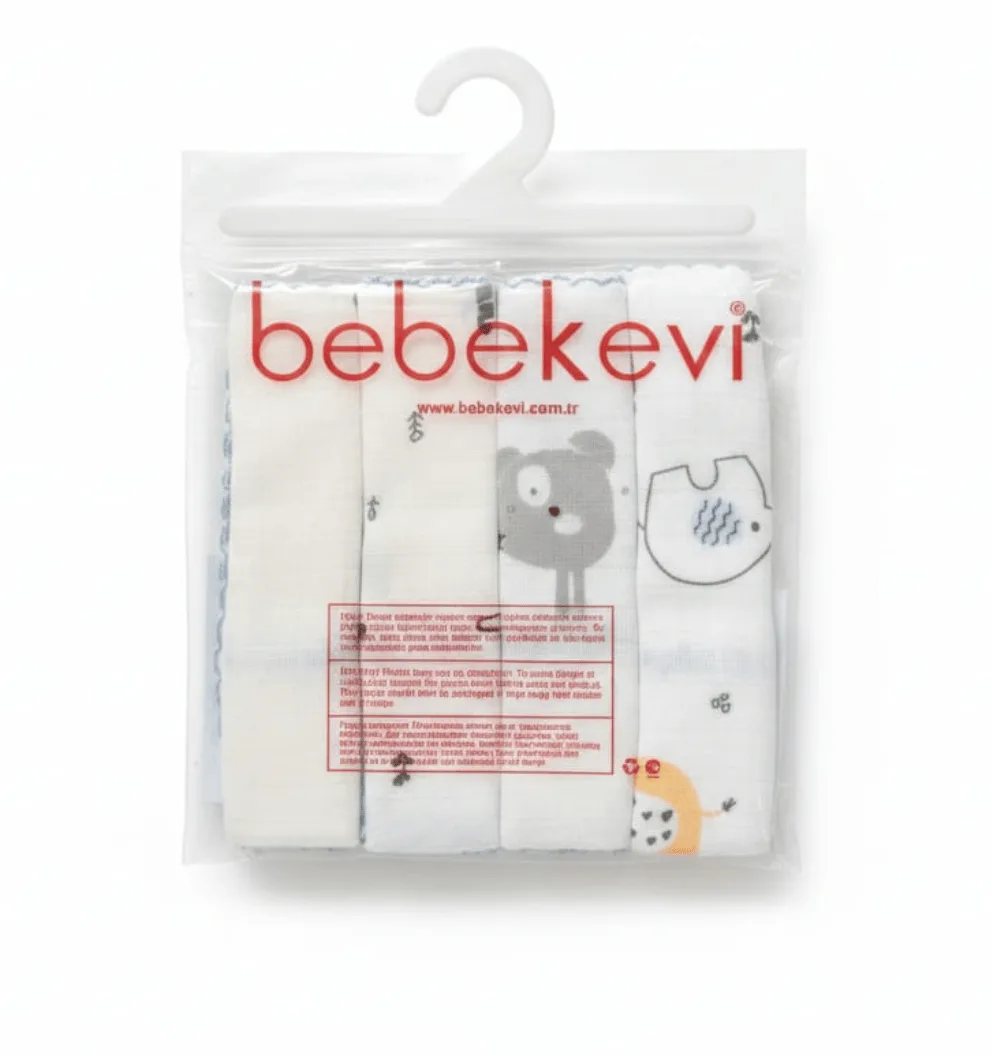 lot de 4 mouchoirs en mousseline 25 x 25 cm blanc – bebekevi maroc