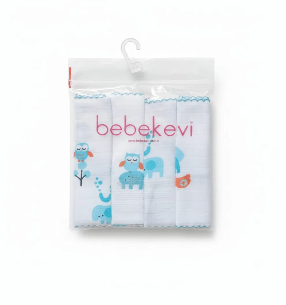 lot de 4 mouchoirs en mousseline 25 x 25 cm bleu – bebekevi maroc