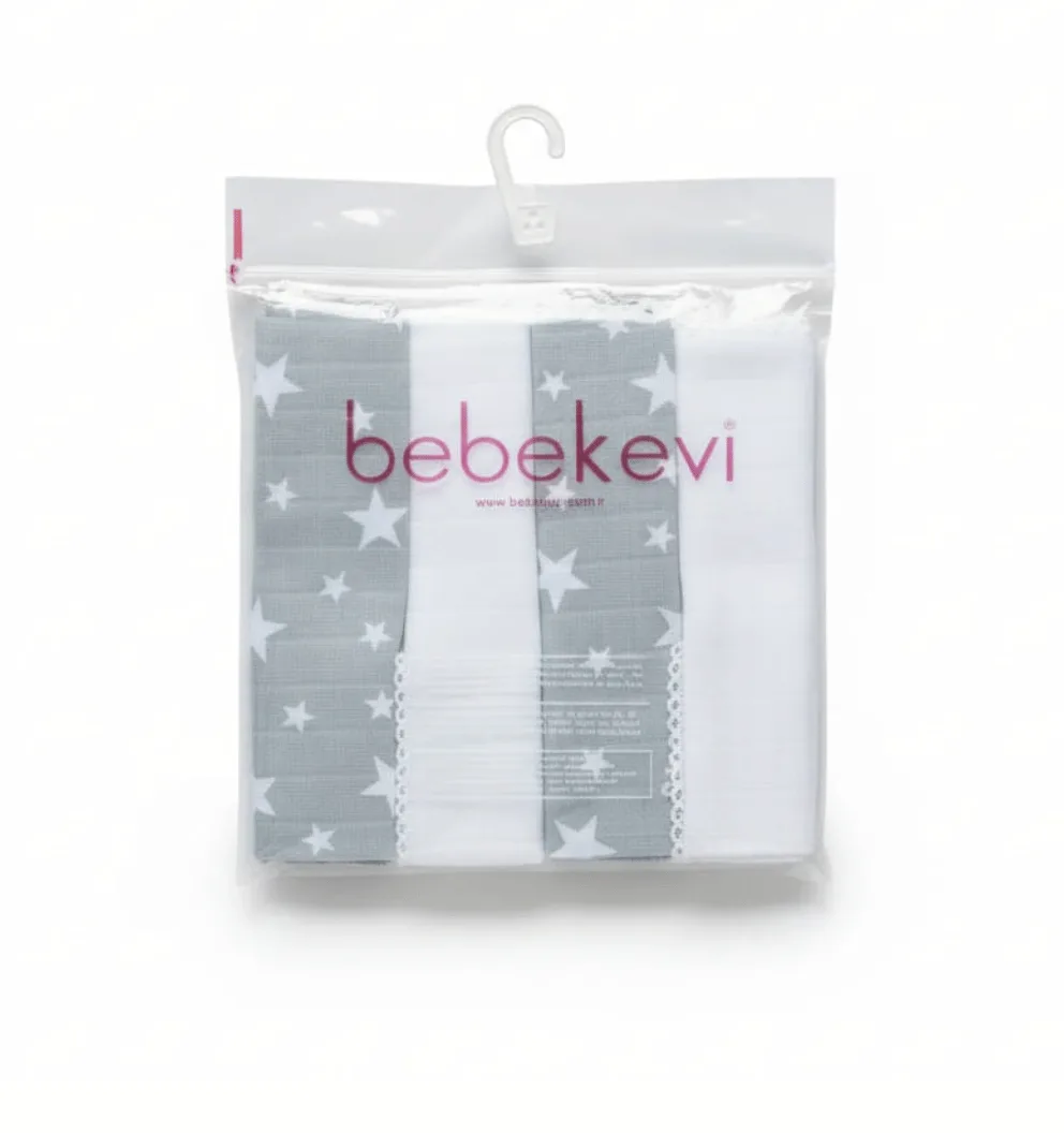 lot de 4 mouchoirs en mousseline 25 x 25 cm gris – bebekevi maroc