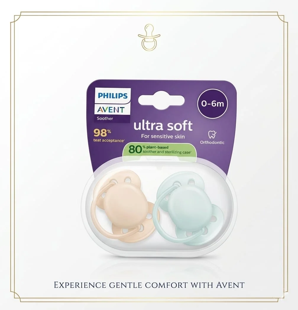 Lot de 2 sucettes 0-6m ultra soft gentle care bleu – Philips Avent