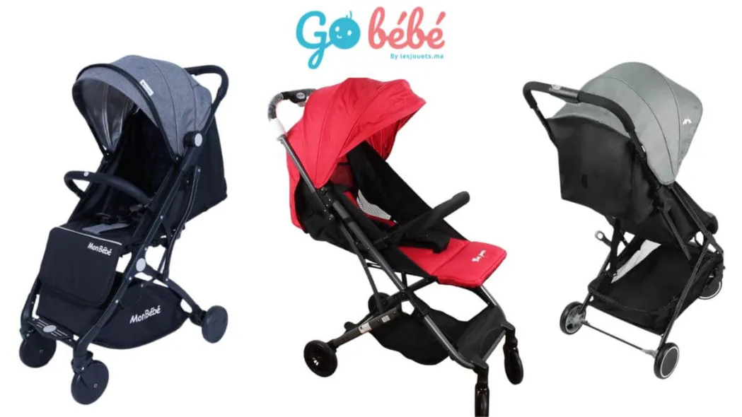 Poussette bébé pas chère au Maroc, modèle compact.
