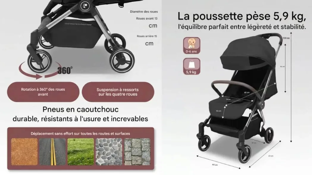 Meilleure poussette bébé légère et compacte au Maroc