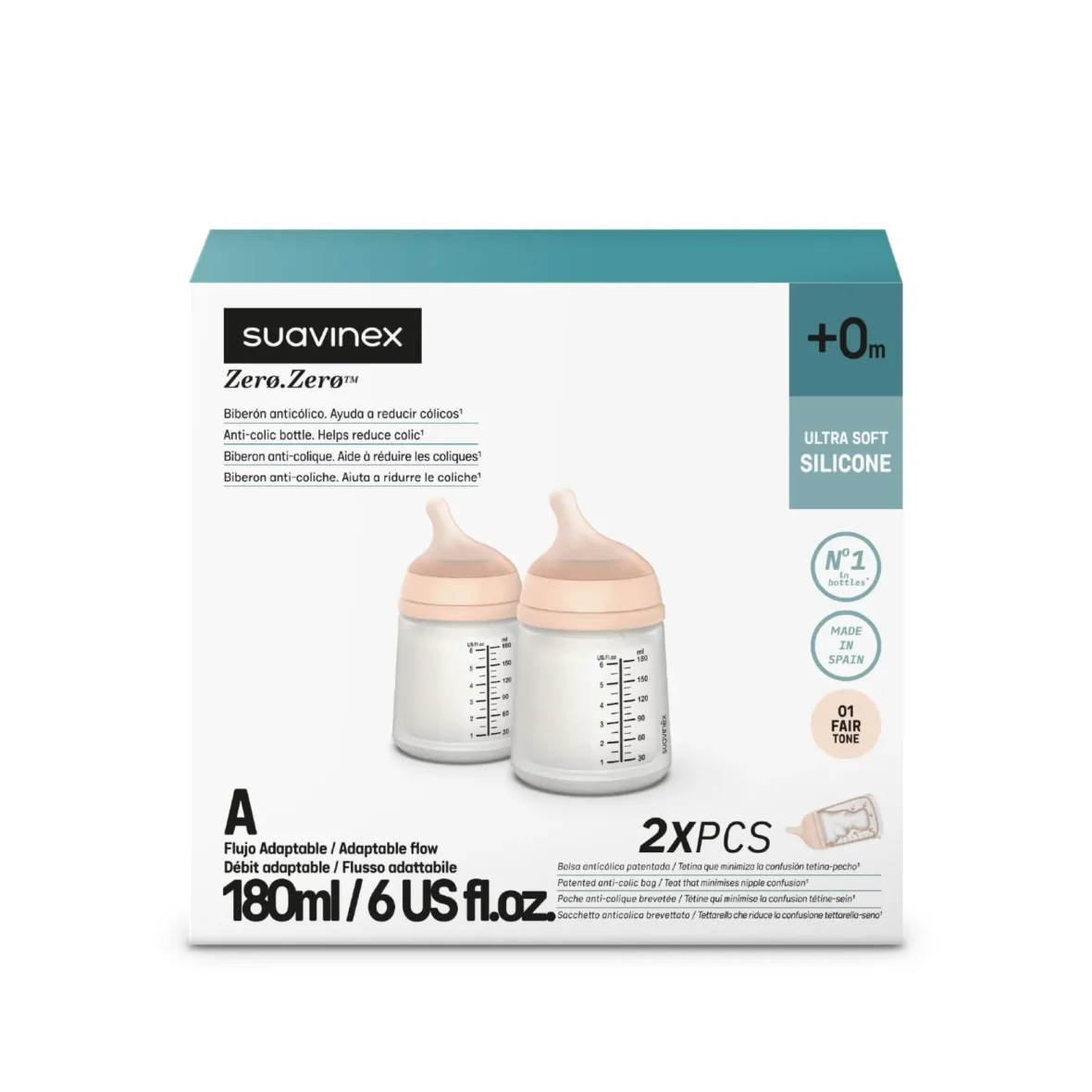 Pack de 2 Biberon 180 ml Zero.Zerø™ Débit Adaptable – Suavinex