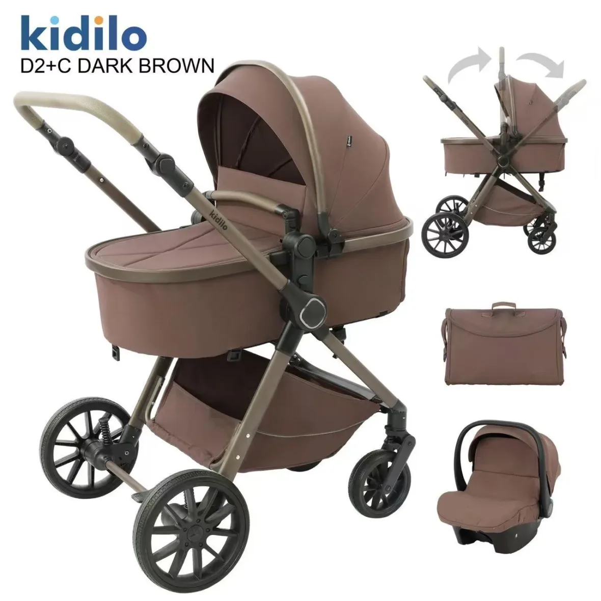 Pack poussette Trio 3 en 1 avec nacelle + cosy + sac à langer – Kidolo