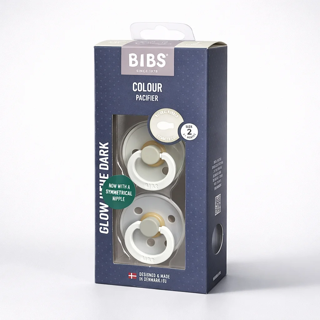 Lot de 2 sucettes symétriques Glow (White/Dark) 6-18mois – Bibs