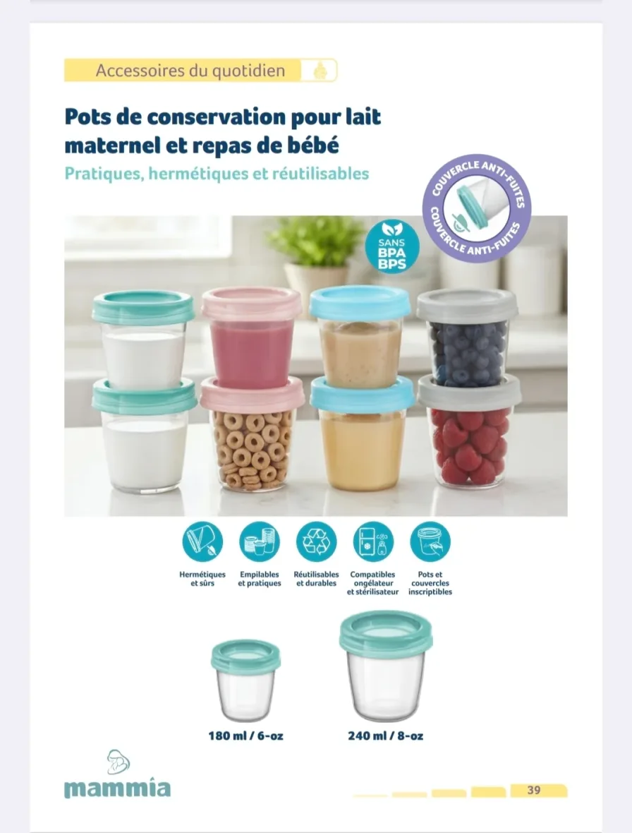 Lot de 8 Pots de conservation lait maternel/repas 180ml – Mammia