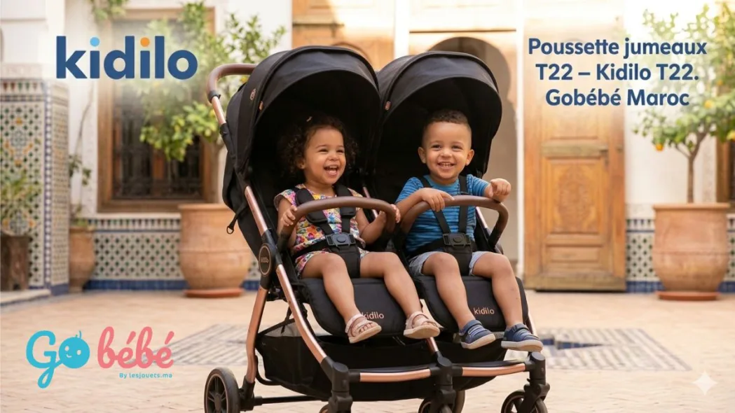 Poussette double jumeaux pliable et compacte - Livraison Maroc