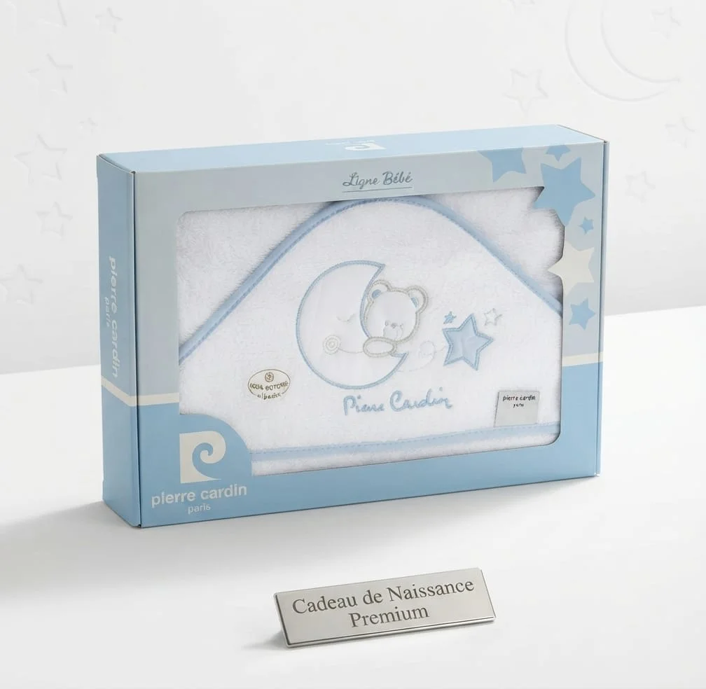 cape-de-bain-bebe-100×100-cm-motif-ours-et-lune-bleu-pierre-cardin