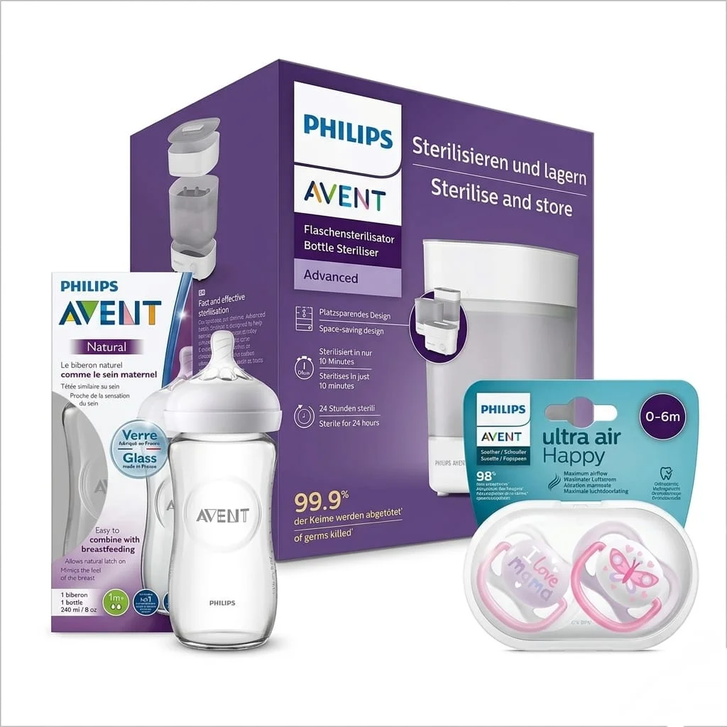 Pack stérilisateur+ Biberon en verre 240ml et lot de 2 succettes offertes – Philips Avent