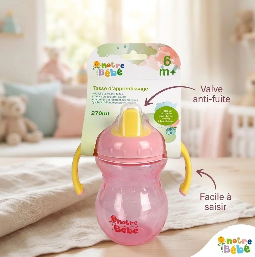 Tasse d’apprentissage valve anti-fuite 270ml 6M+ – Notre Bébé