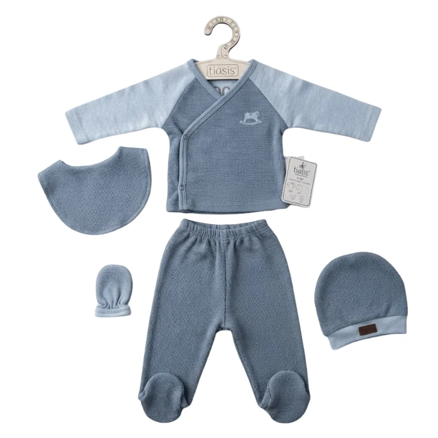 Ensemble naissance garçon 5 piéces en coton bio – Tiasis