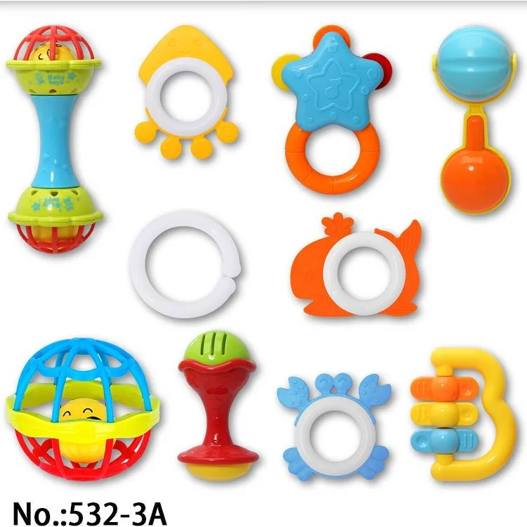 Ensemble hochets et anneaux de dentition 10 pieces colorés