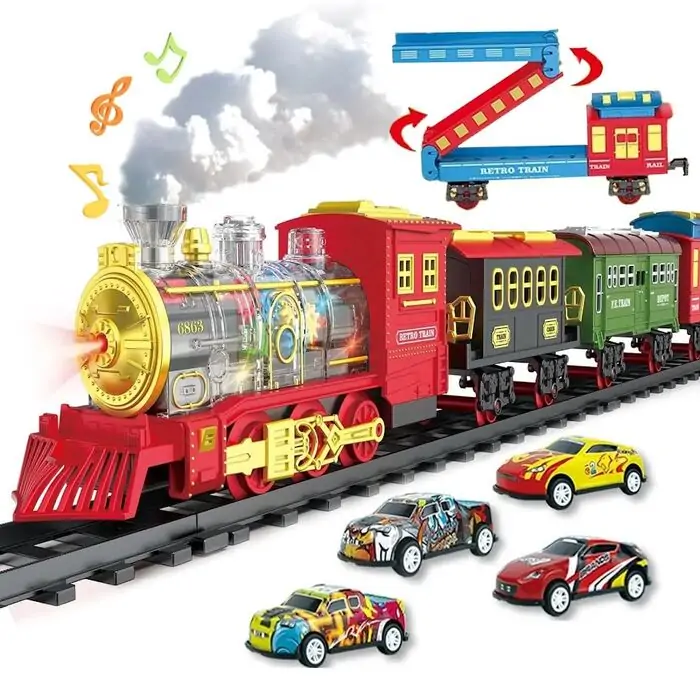 Train Électrique à Vapeur avec Wagons et Rails 23 Pièces