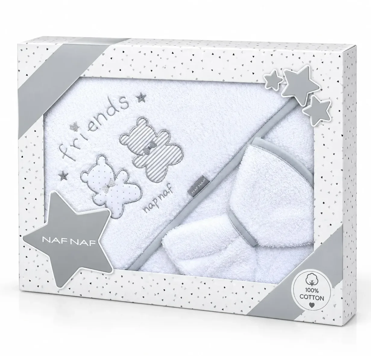 cape-de-bain-et-gant-friends-75×75-cm-gris-naf-naf-gobebe