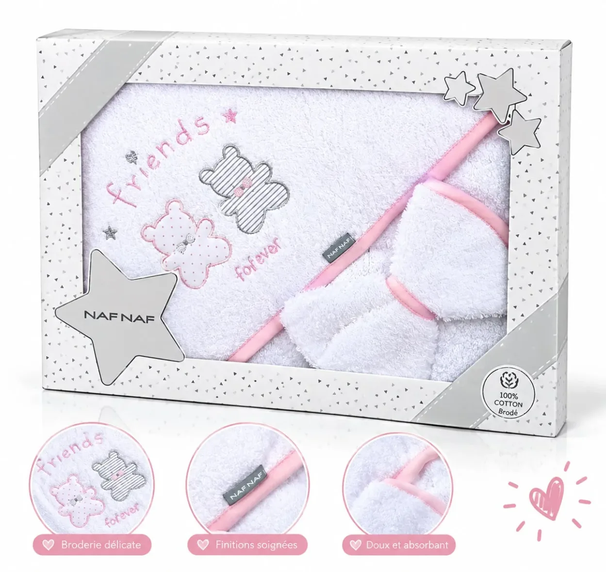 Cape de bain et Gant Friends 75×75 cm – Naf Naf